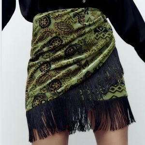 Zara Velvet Fringed Mini Skirt